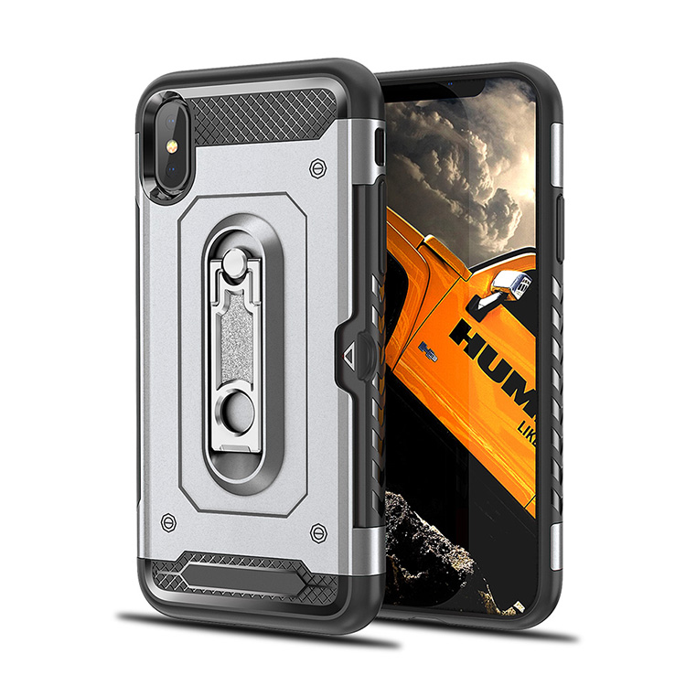 iPHONE X (Ten) Rugged Kickstand Armor Case with Card Slot (Silver)